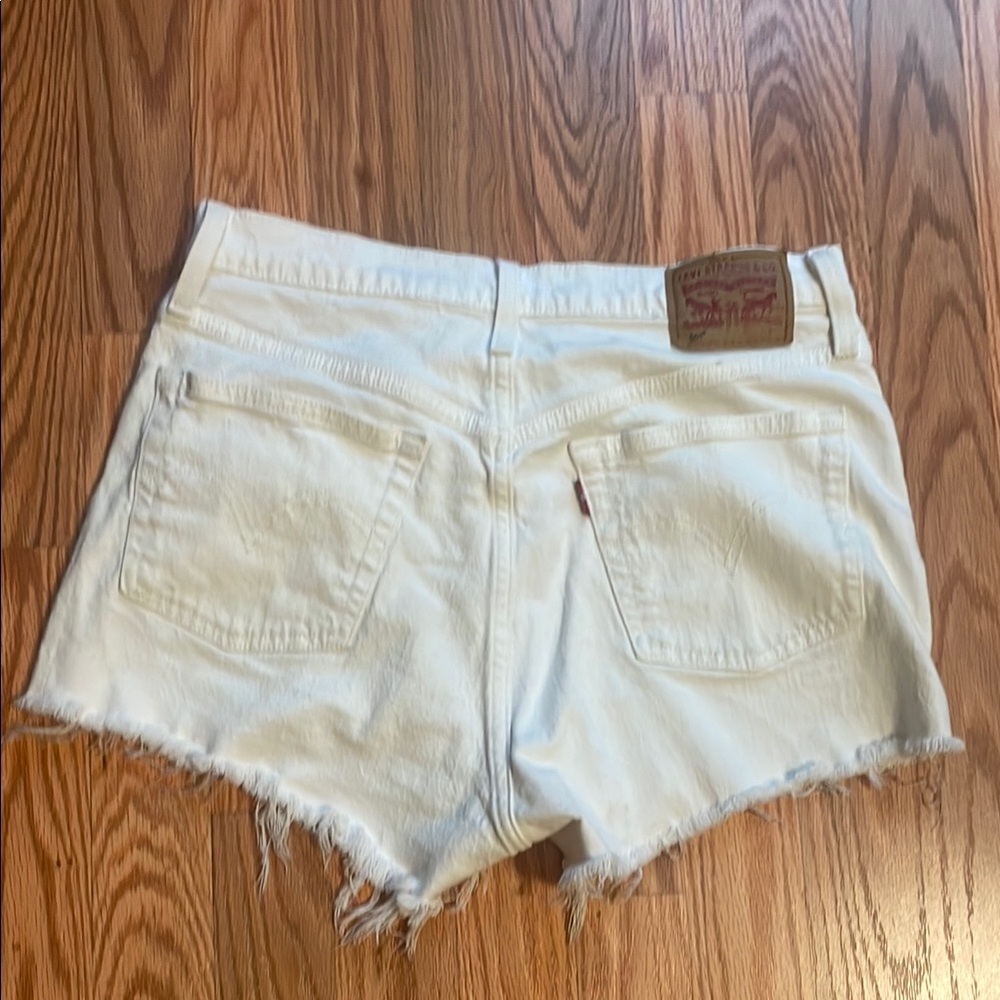 Levi's White Jean Shorts Distressed Cut-Off Hem
